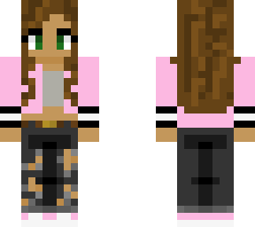 preview for Cute girl with brown hair Gray tank top Pink jacket and black ripped jeans